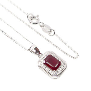 Heated Octagon Red Ruby 7x5mm Simulated Cz 925 Sterling Silver Necklace 18 Ins