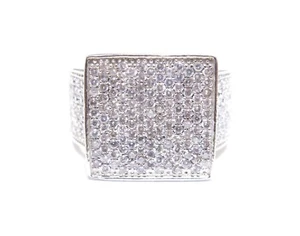 Anillo cuadrado de plata .925 con corte redondo de circonita cúbica blanca 10,6 g para hombre - Imagen 1 de 5