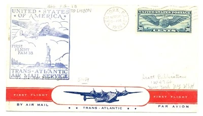 USA 1939-5-20 FIRST FLIGHT CV --TRANS ATLANTIC -LISBON -F/VF  - Image 1 of 2