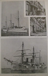 U.S. NAVY WAR SHIPS CHICAGO & CONCORD AT VENEZUELA 1892 HARPER'S WEEKLY PRINT - Picture 1 of 2