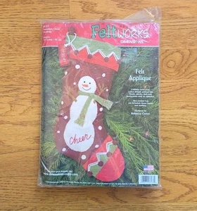 Vintage Feltworks Dimensions Snowman Cheer Stocking #8137 18” Long 2005 Unused - Picture 1 of 7