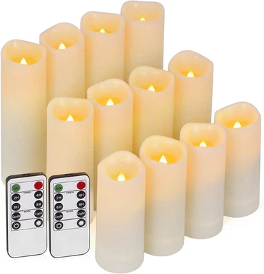 12 Pc Flameless LED Candles with Remote & Timer, Outdoor Waterproof, Flickering - Image 1 of 4