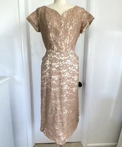 Abito da sera, cocktail anni '40, '50, sovrapposizione illusione pizzo nudo - M - Foto 1 di 4