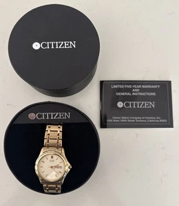 Men’s Citizen Quartz Watch Gold Ivory Stainless 2500-K13980 Day Date 35mm NEW - Picture 1 of 6