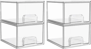 4 Pack Clear Stackable Storage Drawers, 4.4'' Tall Acrylic Bathroom Makeup Organ - Picture 1 of 12