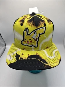 New Pokemon Pikachu Adjustable Snapback Hat Yellow Black Lightning Bioworld - Picture 1 of 8