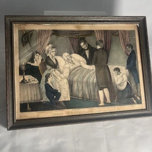 Litografía enmarcada de la muerte de George Washington impresión antigua del siglo XIX - Imagen 1 de 14