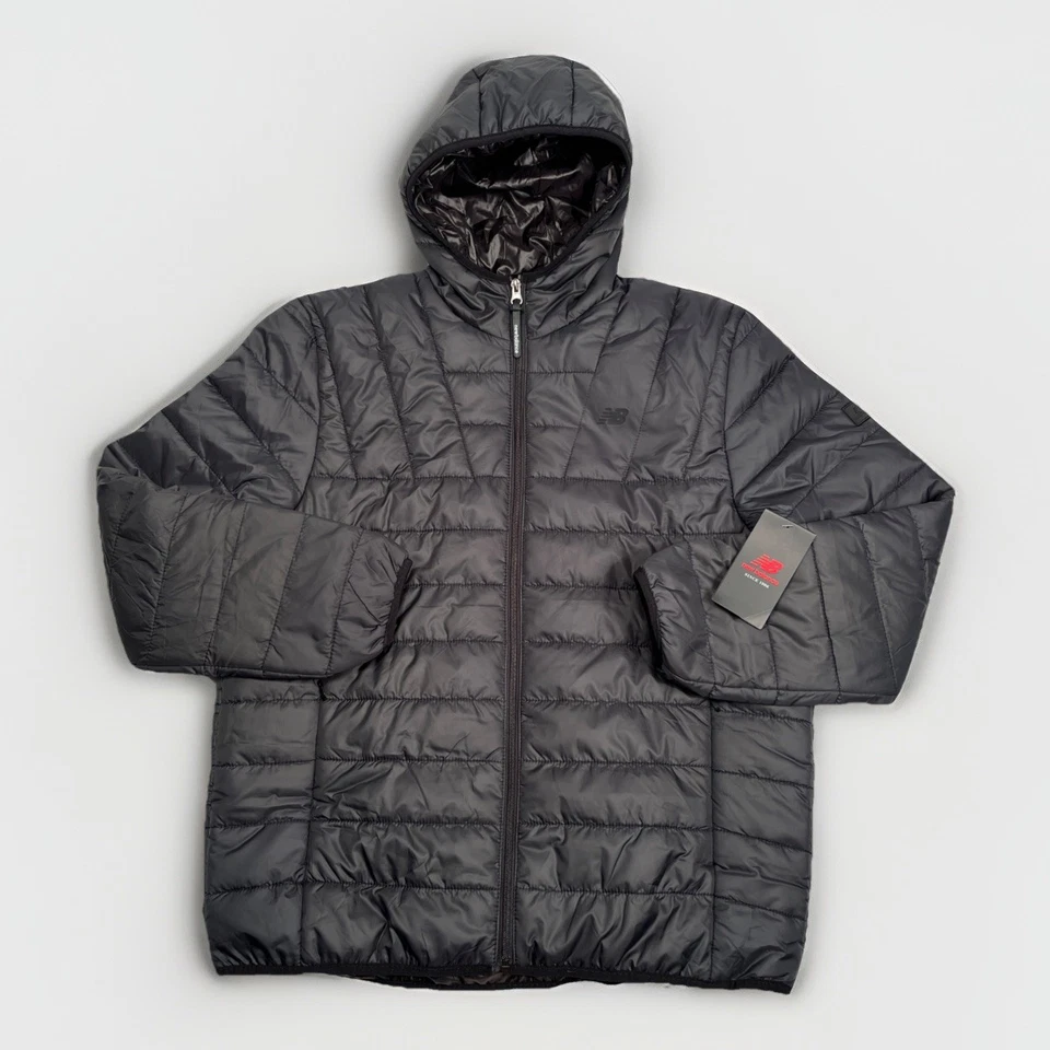 New Balance Puffer TECH JACKET Men Small Black Water Resistant with Hood NEW - Image 1 of 4