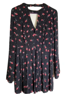 Free People 2 Rayon Boho Dress Open Back Fancy Dress Long Poet Sleeves Party Fun - Picture 1 of 7