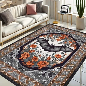 Gothic Rug, Bat Carpet, Halloween Decor, Victorian Style Rug, Witchy Home, Dark - Picture 1 of 11
