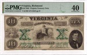 Billete del Tesoro de Virginia de $10 de 1862 Richmond VA PMG EF40 - Imagen 1 de 2