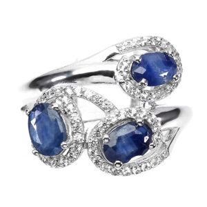 925 Sterling Silver Ring Oval Blue Sapphire Simulated Cz Gemstone Jewelry Size 9 - Picture 1 of 10