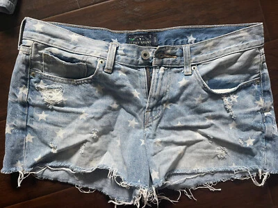 PREOWNED Lucky Brand Shorts Womens 8/29 Blue Denim ‘cut off’ Short -stars. distr - Image 1 of 4