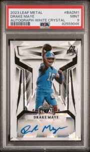 2023 Leaf Metal Drake Maye Rookie Auto White Crystal /3 PSA 9 Autograph POP 1