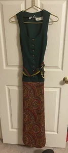 Vintage 70er grün Strick Paisley Gobelin Maxikleid Damen Größe S Campus Freizeit - Bild 1 von 7