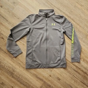Under Armour YLG Track Jacket Zippered Gray Neon Yellow Euc athletic ships $0 - Picture 1 of 4