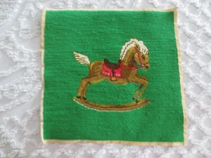 Completed ROCKING HORSE Fine NEEDLEPOINT Panel - 14" x 14" - Picture 1 of 3