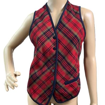 Linda Allard Ellen Tracy Red Plaid ButtonUp Sleeveless Vest Sz 4 Preppy Academia - Image 1 of 4
