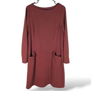 Boden Ingrid Jacquard Knit Shift Dress 10 Long sleeve Burnt Orange Minimalist - Picture 1 of 7