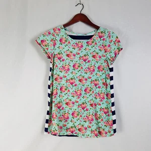 PS Kate Shirt Damen Small Grün Oberteil Blumen Gestreift Kurzarm Rundhals - Bild 1 von 8