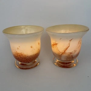 Amici Vase Votive Orange White Hand Blown Art Glass Container Italy Set Of 2 - Picture 1 of 11