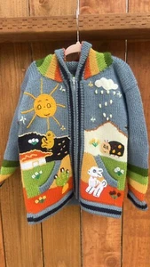 Kids Ethic Alpaca Cotton Knit Handmade In Ecuador Zip Hood Sweater Jacket Size 8 - Picture 1 of 5