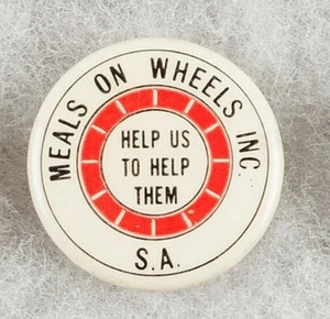 Meals on Wheels Inc S.A. Help us to help them Pinback Button Badge - Picture 1 of 1