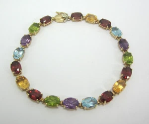 IMPRESIONANTE BRAZALETE DAMAS ORO AMARILLO 14K PIEDRAS PRECIOSAS MULTICOLORES (6-3/4") 8.3G - Imagen 1 de 7