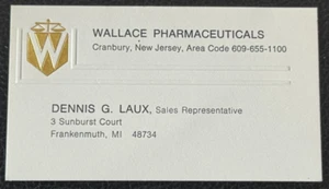 Biglietto da visita vintage anni 50 WALLACE PHARMACEUTICALS CRANBURY NJ New Jersey - Foto 1 di 1