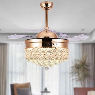 42 in. LED French Gold Retractable Ceiling Fan with Light Kit and Remote Control - Image 1 of 4