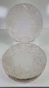 Oceanview by Cindy Crawford Style Dinner Plates White Embossed Seashells (set 4) - Picture 1 of 8