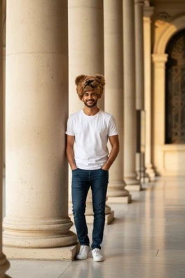 Sombrero con orejeras de piel de vida silvestre de alpaca oso pardo suave y esponjoso marrón/negro Foto 1 de 4