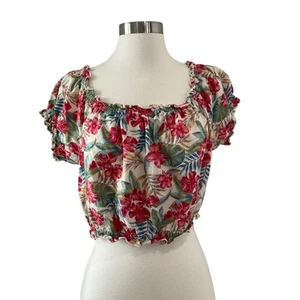 American Eagle Cotton Linen Floral Cropped Off the Shoulder Floral Top Size M - Picture 1 of 9