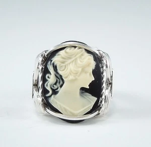 Sterling Silver Black Cameo Cabochon Wire Wrapped Ring - Picture 1 of 6