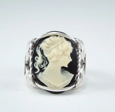 Sterling Silver Black Cameo Cabochon Wire Wrapped Ring  - Image 1 of 4