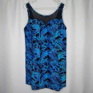 Swimsuits-for-All Womens 22 Skirted One Piece Bathing Suit Dress Blue Floral - Picture 1 of 9