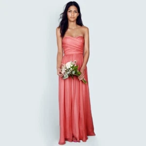 NWT J CREW Size P0 ARABELLE Long Dress Silk Chiffon 41585 Formal Gown Prom Coral - Picture 1 of 6