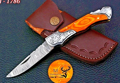 CUSTOM HAND MADE DAMASCUS POCKET KNIFE / HAND FORGED DAMASCUS STEEL BLADE 1786 - Image 1 of 4