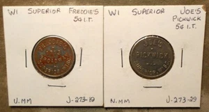 2 Superior, Wis.: Freddie’s + Joe’s Pickwick, bueno para 5c en comercio. níquel de cobre - Imagen 1 de 2