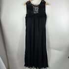 Anthropologie Maeve Womens Lurex Maxi Dress Sz M Crochet Fringe Black Gold