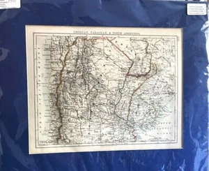 Mappa W&A K Johnston Uruguay Paraguay Nord Argentina 1901 colorata a mano - Foto 1 di 8