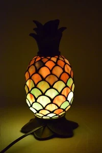 Vintage Pineapple Stained Glass Tiffany Style Accent Night Light Lamp Multicolor - Picture 1 of 8
