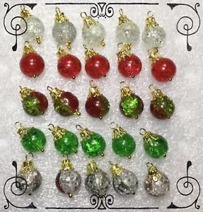 Handgefertigte Miniatur Rot Grün Gold Weihnachtsbaum Ornamente Knistern Glas 10 mm - Bild 1 von 5