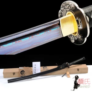Espada práctica hoja azul Damasco plegada acero espada samurai japonesa caja gratis - Imagen 1 de 12