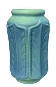 Van Briggle Vase Blue Green Incised Leaves c1920s, Art Nouveau Pottery, 8" tall - Picture 1 of 6