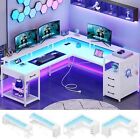 98" L Shaped Desk with 4 Drawers Computer Home Office Gaming Desk with LED Strip