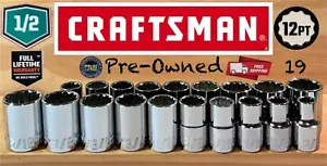 Craftsman 19 Shallow 1/2 Dr. SAE & Metric 12 Point Ratchet wrench socket set EUC - Picture 1 of 2