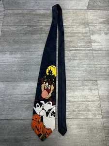 VTG Looney Tunes Mania 1996 Halloween Warner Bros USA Taz Ghost Pumpkin Neck Tie - Picture 1 of 11