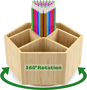Bamboo Art Supply Organizer, Back to School Supplies, Hold 350+ Pencils, Rotatin - Picture 1 of 12