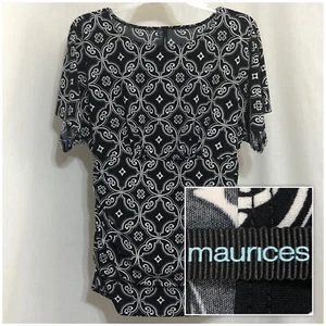 Camicia top blusa donna manica corta elasticizzata bianca e nera taglia M Medium MAURICES - Foto 1 di 10